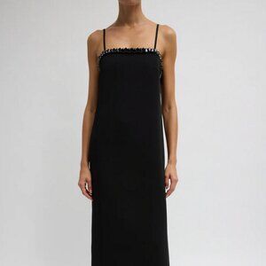Tibi Bonded Twill Beaded Strappy Dress